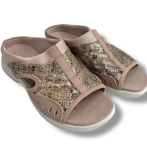 Easy Spirit Traciee Square Toe Casual Flat Sandals Size 6 Pink Metallic Slides - Picture 1 of 9